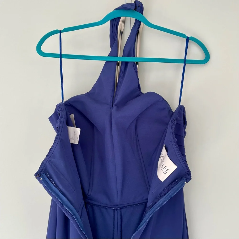 MORILEE Madeline Gardner Halter Chiffon Bridesmaid Jumpsuit in Sapphire 21626 - Picture 6 of 14